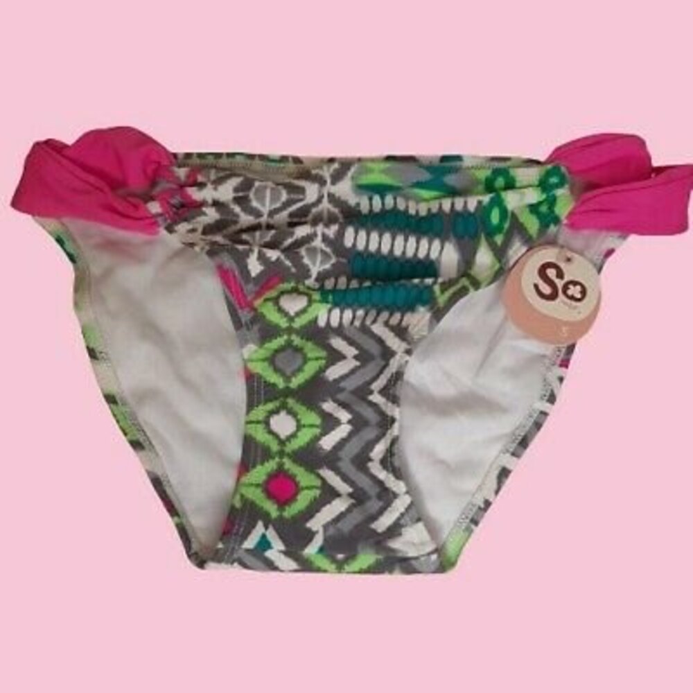 NWT Small SO Geometric Pink Gray Swimsuit Bathing Suit Separates - BOTTOMS ONLY